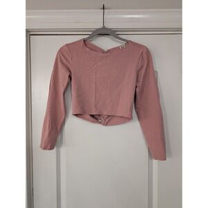 Free‎ People Intimately Cropped Long Sleeve Top Small pink Open Back Knot Detail